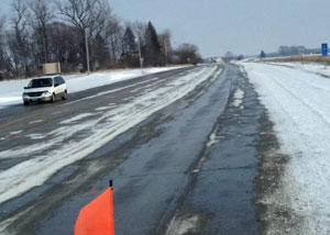 Example of partially covered road
