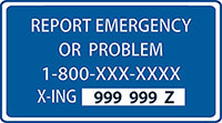 Blue Emergency sign with phone number