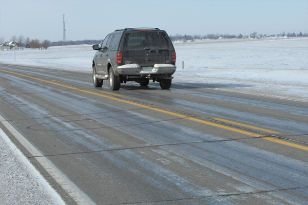 Wheel-track glazing on Lincoln Highway, east of Nevada.