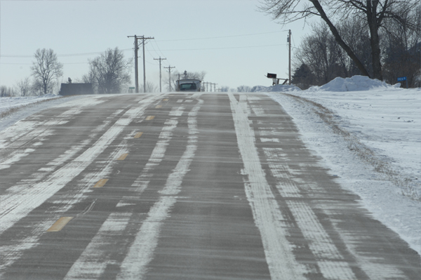 Wheel-track glazing on county road S27, near McCallsburg.