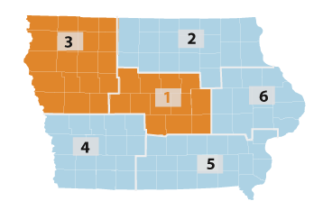 Map of southeast and southwest Iowa