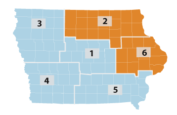 Map of southeast and southwest Iowa