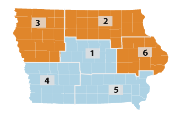 Map of southeast and southwest Iowa