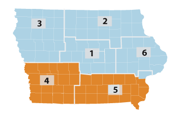 Map of southeast and southwest Iowa