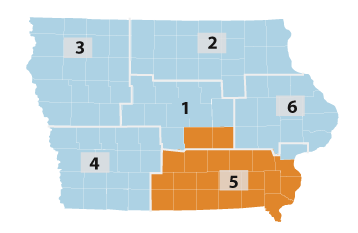 Map of southeast and southwest Iowa