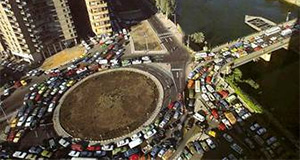  Aerial view of roundabout in urban area