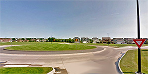  Aerial view of roundabout in urban area